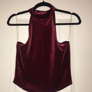 Velvet high neck crop top